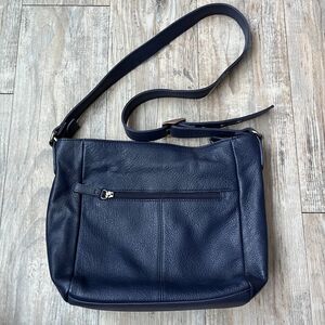 Leather Shoulder Bag Crossbody Navy Blue Stone & Co Zipper Pebbled Soft Adjust
